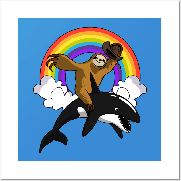 Sloth Riding Orca Whale Wall Art by underheaven